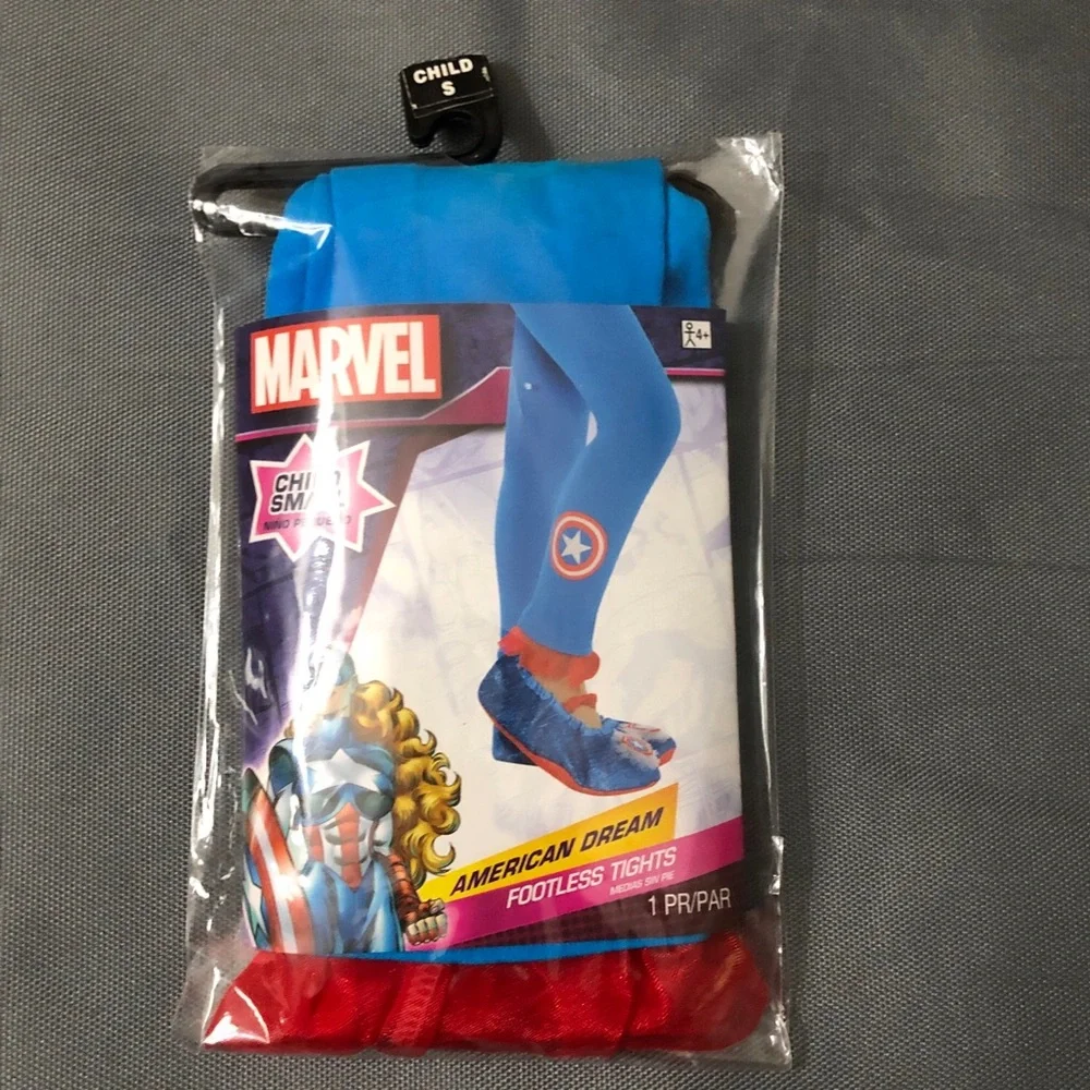 Girls Marvel American Dream Footless Tights Size Small Up To 55 lbs Costume New